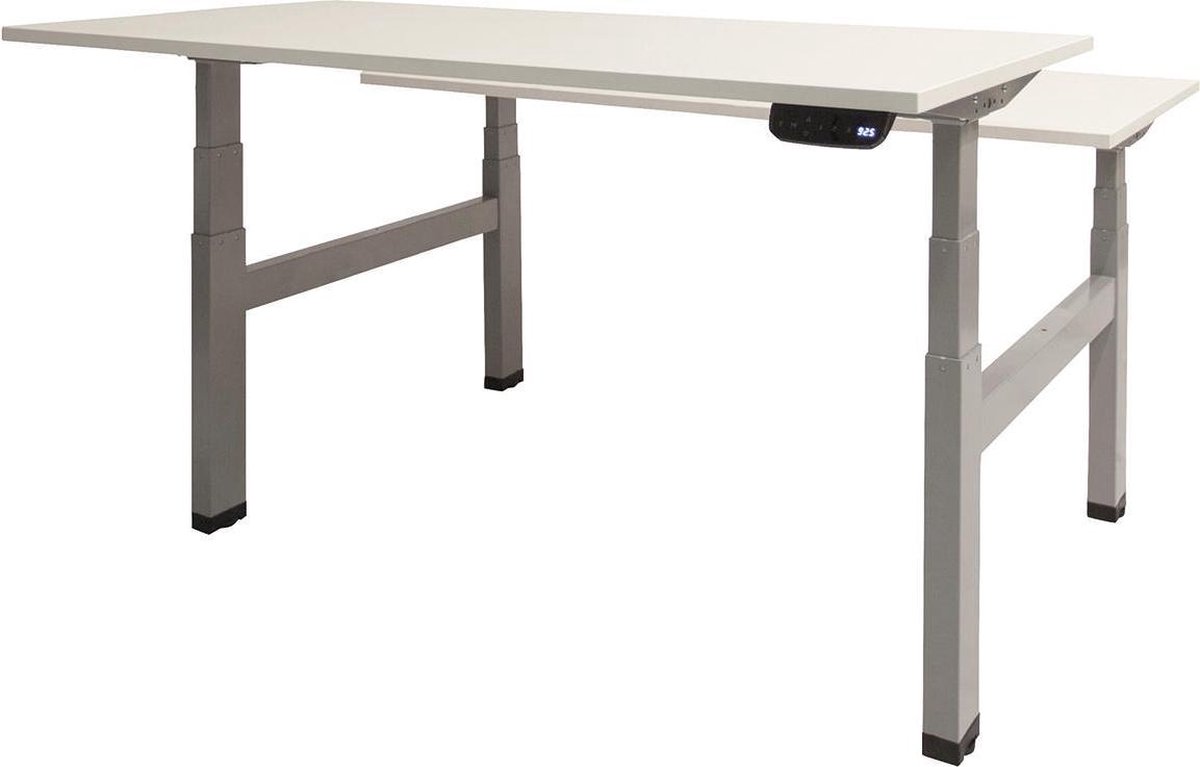 RoomForTheNew Bureau Heathrow Plus Duo-Desk - Zit sta Bureau - Zit sta Bureau Elektrisch - Gaming Bureau - Game Bureau - Verstelbaar Bureau - standing Desk - duo bureau - duo werkplek--Wit blad-Aluminium  onderstel- 180x80