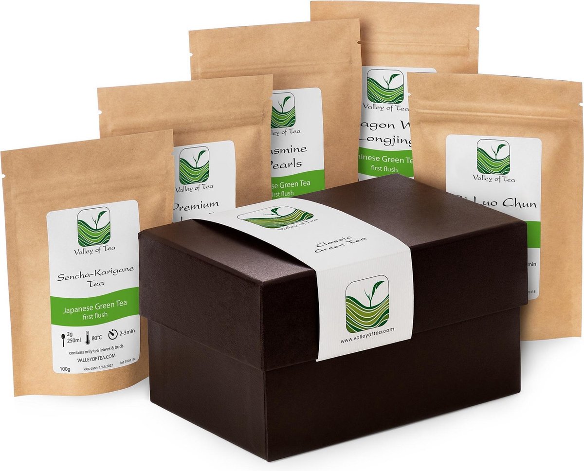 Goedkoopste Beroemde Groene Theeën Geschenk Doos - Voor Liefhebbers Van Groene Theeen - Specialitijd Loose Thee Voor De Theeliefhebber In Uw Leven - Gourmet Groene Thee Voor Experten - Theemandje Voor Theekenners - 5 Samplers