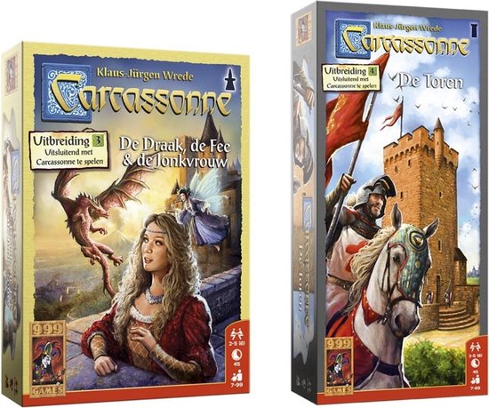 Afbeelding van het spel Spellenbundel - 2 stuks - Uitbreidingen Carcassonne De Draak, De Fee en De Jonkvrouw & De Toren