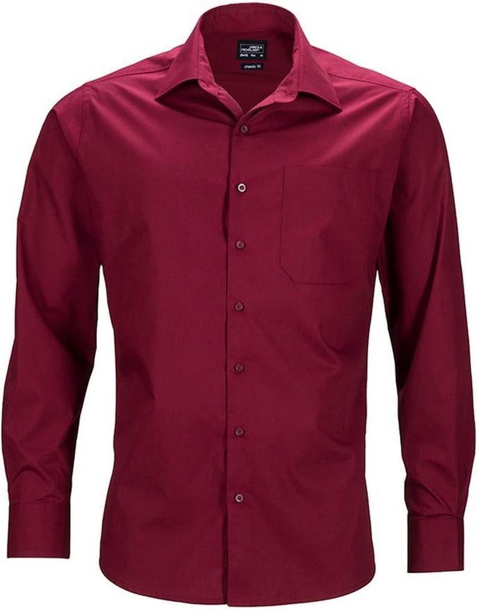 Daiber Heren Longsleeve Zakelijk Shirt (Wijn)