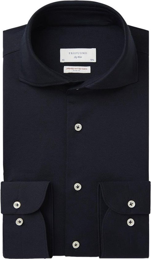 Profuomo - Japanese Knitted Overhemd Donkerblauw - Heren - Maat 44 - Slim-fit