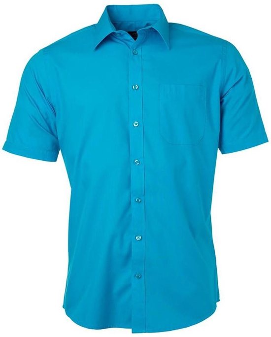 Daiber Herenshort Poplin Shirt met korte mouwen (Turquoise)