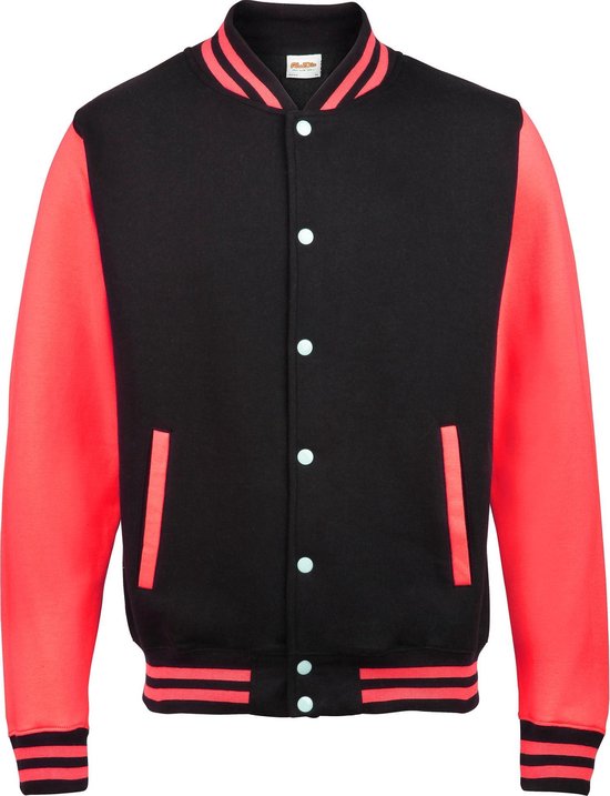 Awdis Kinder Unisex Varsity Jacket / Schoolkleding (Jet Zwart / Vuurrood)