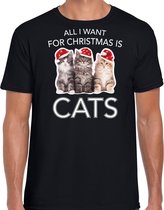 Kitten Kerstshirt / Kerst t-shirt All i want for Christmas is cats zwart voor heren - Kerstkleding / Christmas outfit L