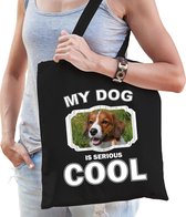 Dieren Kooikerhondjes tasje katoen volw + kind zwart - my dog is serious cool kado boodschappentas/ gymtas / sporttas - honden / hond