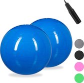 Relaxdays 2x fitnessbal 65 cm - gymbal - zitbal - yogabal - pilatesbal - pompje - blauw
