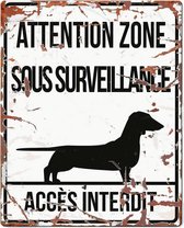 D&D Waakbord / Warning sign square dachshund f Wit 20x25cm