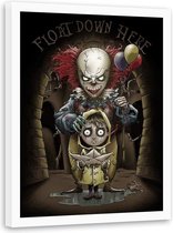 Foto in frame , Clown met kinder spook , 70x100cm , multikleur , wanddecoratie