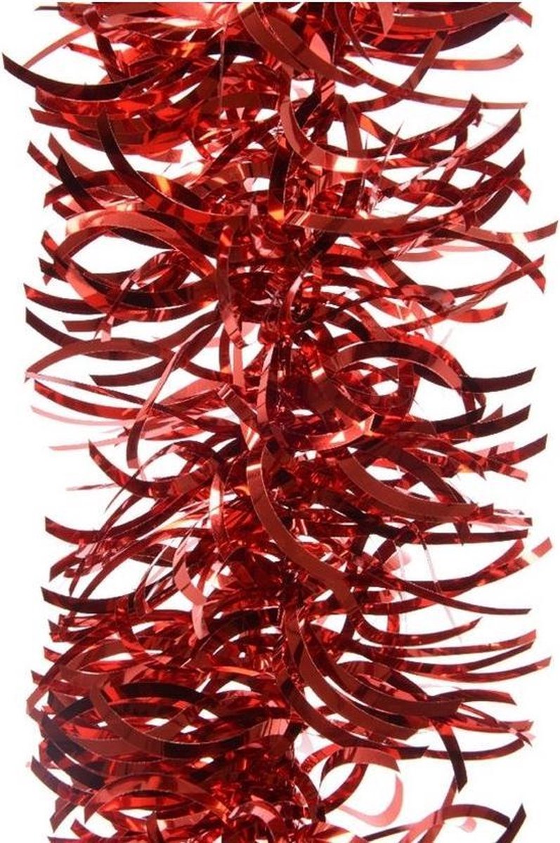 6x Kerstslingers golvend kerst rood 10 cm breed x 270 cm - Guirlande folie lametta - Kerst rode kerstboom versieringen