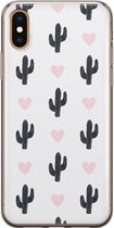 iPhone X/XS hoesje siliconen - Cactus hartjes - Soft Case Telefoonhoesje - Planten - Transparant, Zwart