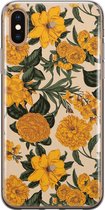 iPhone X/XS hoesje siliconen - Retro flowers - Soft Case Telefoonhoesje - Bloemen - Transparant, Geel