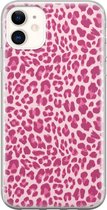 iPhone 11 hoesje siliconen - Luipaard roze - Soft Case Telefoonhoesje - Luipaardprint - Transparant, Roze