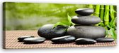 Schilderij Zwarte Zen stenen, 120x40cm, zwart/bruin/groen