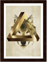 Foto in frame Wolf in driehoek, 3 maten, bruin, Premium print
