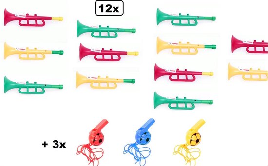 Publiciteit Aanval Hamburger 12x Trompet assortie 22 x 6,5 cm - muziek trompetten toeter thema feest  carnaval festival | bol.com