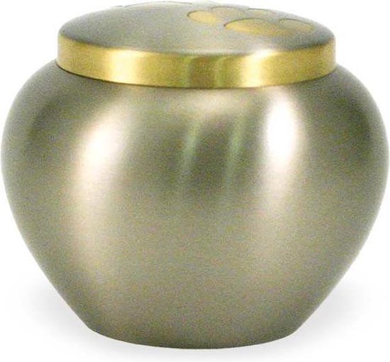 Odyssey urn Kleur tin grijs met goud kleurig ingelegde dierenpootjes Small