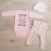 pyjama Baby pakje cadeau geboorte meisje jongen set met tekst aanstaande zwanger kledingset pasgeboren unisex  romper lange mouw wit en broekje| Huispakje | Kraamkado | Gift Set babyset kraamcadeau babygeschenkset