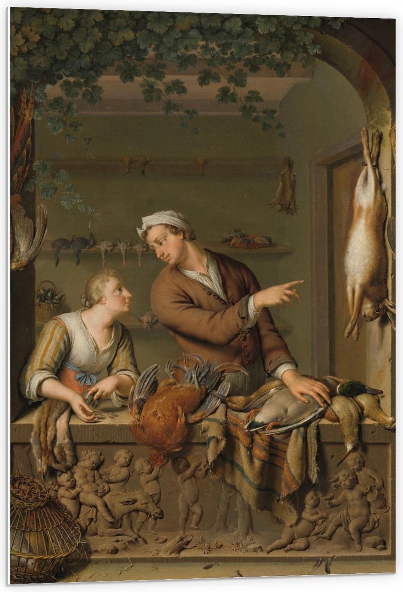 KuijsFotoprint Forex - Oude meesters - De poelier, Willem van Mieris, 1733 - 60x90cm Foto op Forex Groen