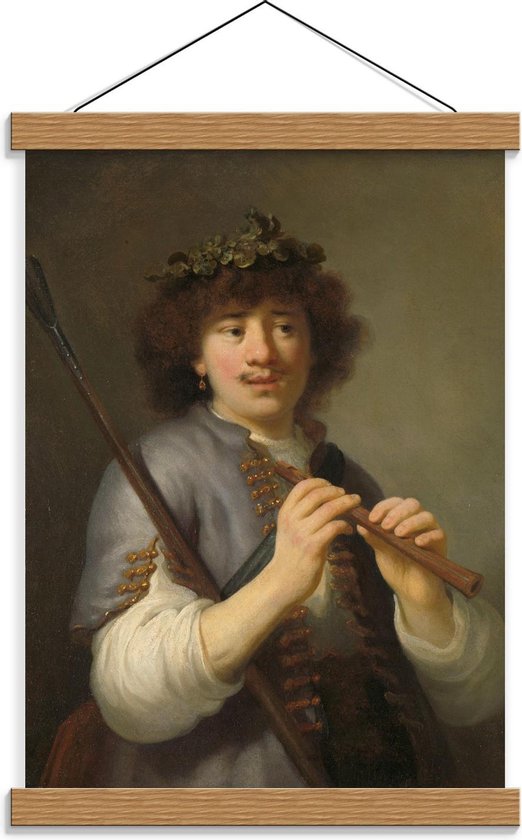 Schoolplaat – Oude meesters - Rembrandt als herder met staf en fluit, Govert Flinck - 30x40cm Foto op Textielposter (Wanddecoratie op Schoolplaat)