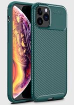 Carbon Fibre Hoesje TPU Flexibele beschermhoes - Geschikt voor : iPhone 12 Pro - groen