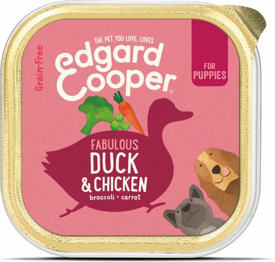 11x Edgard & Cooper Kuipje Vers Vlees Puppy Hondenvoer Eend - Kip 150 gr