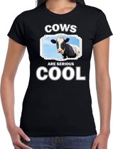 Dieren koeien t-shirt zwart dames - cows are serious cool shirt - cadeau t-shirt koe/ koeien liefhebber 2XL