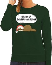 Luiaard Kerstsweater / foute Kersttrui Wake me up when christmas is over groen voor dames - Kerstkleding / Christmas outfit L