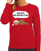 Luiaard Kerstsweater / foute Kersttrui Wake me up when christmas is over rood voor dames - Kerstkleding / Christmas outfit S