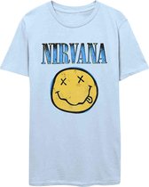 Nirvana Heren Tshirt -S- Xerox Smiley Blue Blauw