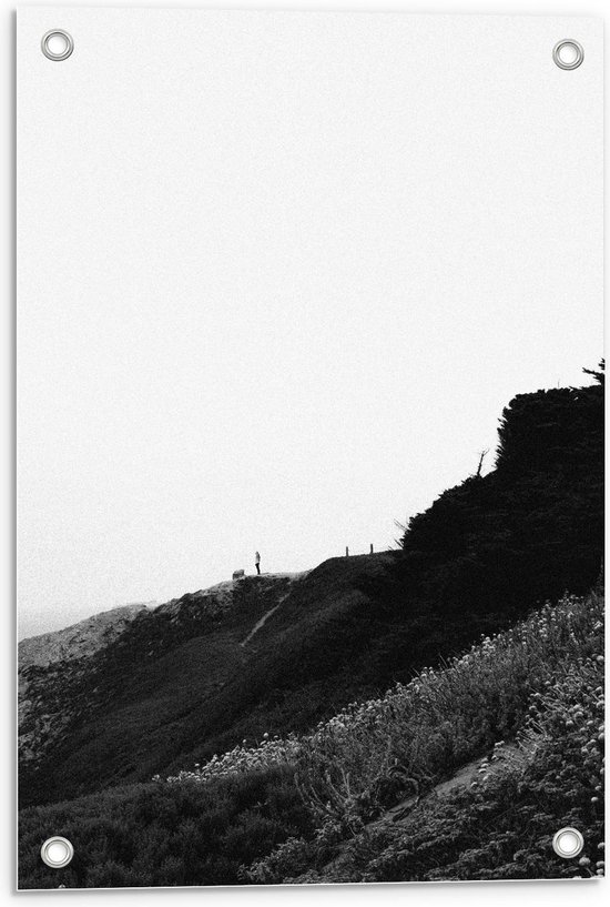 Tuinposter – Berglandschap (zwart/wit) - 40x60cm Foto op Tuinposter  (wanddecoratie voor buiten en binnen)