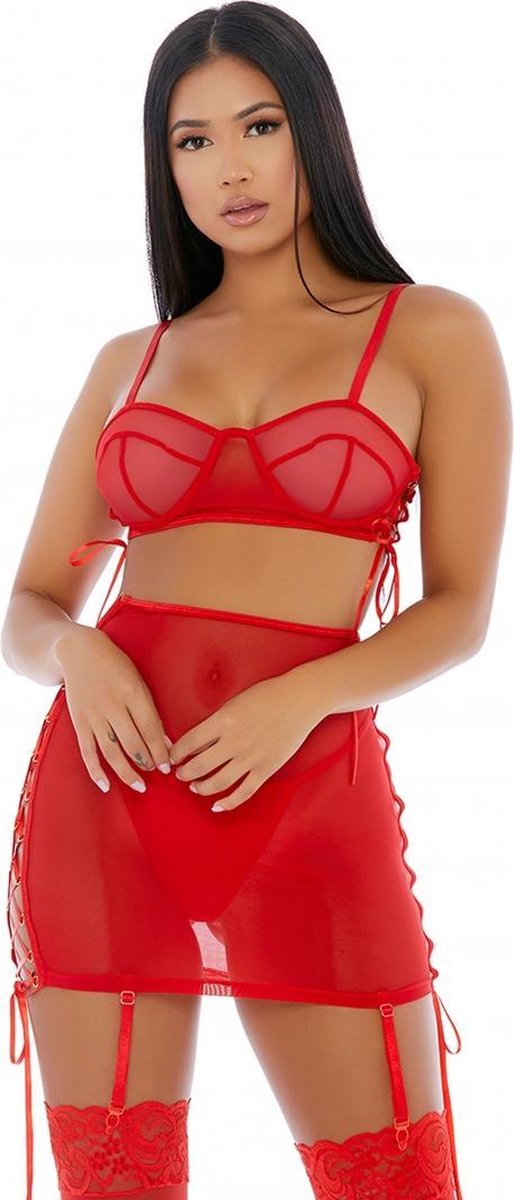 Put O-ring On It Lingerie Skirt Set - Rood