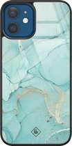 iPhone 12 hoesje glass - Marmer mint groen | Apple iPhone 12  case | Hardcase backcover zwart