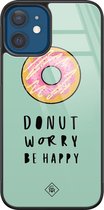 iPhone 12 hoesje glass - Donut worry | Apple iPhone 12  case | Hardcase backcover zwart