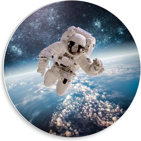 Forex Wandcirkel - Astronaut in de Ruimte - 30x30cm Foto op Wandcirkel (met ophangsysteem)
