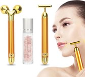 3 In 1 Energie Beauty Bar 24K Gouden Vibrerende Facial Roller Massager Gezicht Lifting Anti-Rimpel Huidverzorging edelsteen Roller Bal | FaQood