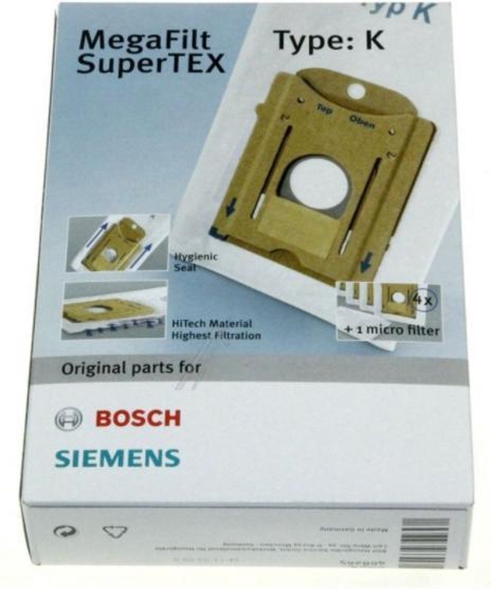 Bosch Siemens stofzakken type K - 4 stuks - stofzuigzakken stofzuigerzakken origineel Megafilt SuperTex
