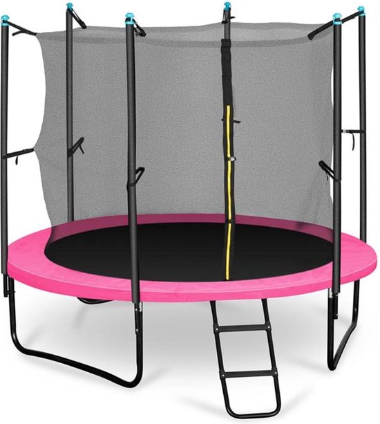 Rocketgirl 250 trampoline 250 cm veiligheidsnet binnen, brede ladder roze