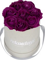 Relaxdays flowerbox - rozen in doos - met 8 kunstrozen - rozenbox - bloemendoos - grijs - Paars