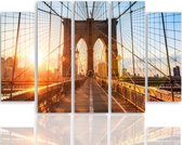 Schilderij , Zonsopkomst bij Brooklyn Bridge , Multikleur ,4 maten , 5 luik , wanddecoratie , Premium print , XXL