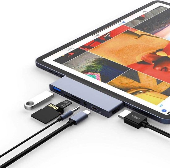 in de rij gaan staan komedie verraden BrightNerd USB-C hub - 6 in 1 adapter - Space Grey - voor iPad Pro 2018 ->  (model met... | bol.com