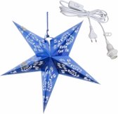 Kerstversiering blauwe kerststerren 60 cm inclusief lichtkabel - Verlichte kerststerren - Kerstdecoratie