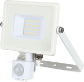 LED Bouwlamp 20 Watt met Sensor - LED Schijnwerper - Viron Dana - Helder/Koud Wit 6400K - Mat Wit - Aluminium - SAMSUNG LEDs - BES LED