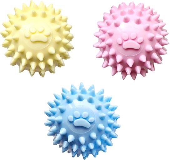 Doxie® Rubber Hondenspeelgoed Ballen – Kauwballen – Speelgoed Hond – Hondenspeelgoed – Kauwspeelgoed Hond – Met Stekels – Zonder Piep – ⌀ 6 cm – Set van 3 – Mix