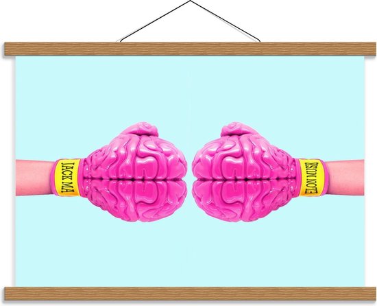Schoolplaat – Roze Hersenen Bokshandschoenen - 60x40cm Foto op Textielposter (Wanddecoratie op Schoolplaat)