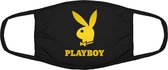 Playboy mondkapje | sexy | gezichtsmasker | bescherming | bedrukt | logo | Zwart / Goud mondmasker van katoen, uitwasbaar & herbruikbaar. Geschikt voor OV