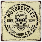 HAES deco - Retro Metalen Muurdecoratie - Motorcycles Shop & Repair - Western Deco Vintage-Decoratie - 30 x 30 x 0,3 cm - WD526