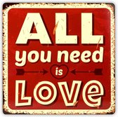 HAES deco - Retro Metalen Muurdecoratie - All You Need Is Love - Deco Vintage-Decoratie - 30 x 30 x 0,3 cm - WD582