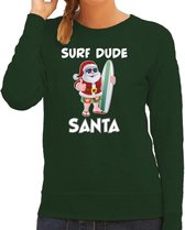 Surf dude Santa fun Kerstsweater / Kersttrui groen voor dames - Kerstkleding / Christmas outfit 2XL