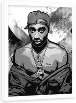 Foto in frame , Tupac ,Rapper , 70x100cm , zwart wit , wanddecoratie
