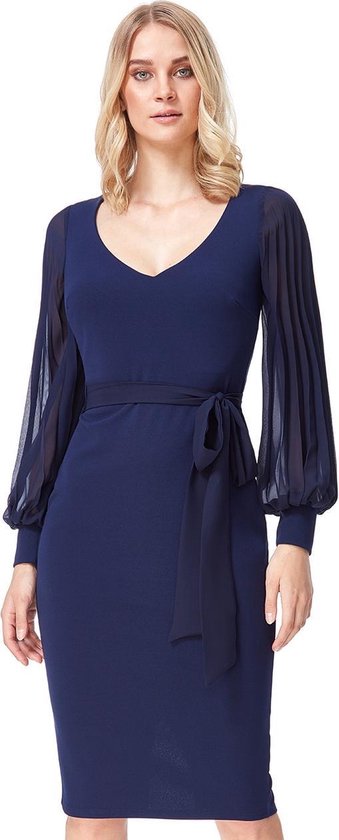 Mooie jurk met doorzichtige mouwen - Maat 36 - Donkerblauw | bol.com